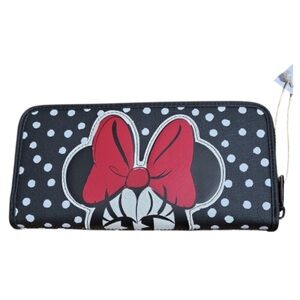 Loungefly Disney Parks Minnie Mouse White Polka Dot Red Bow Wallet